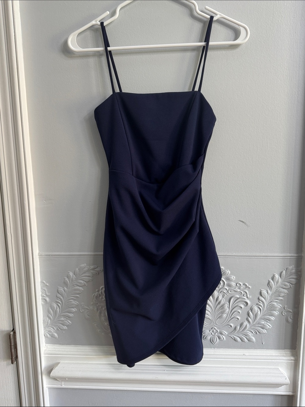 Windsor Deep Purple Double-Spaghetti Strap Draped Mini Dress